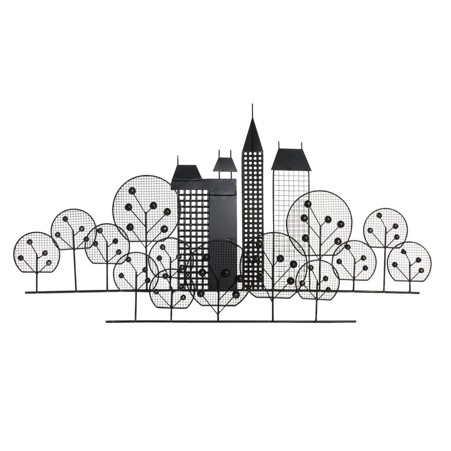 DECORACION PARED METAL 105X6X56 EDIFICIO DORADO