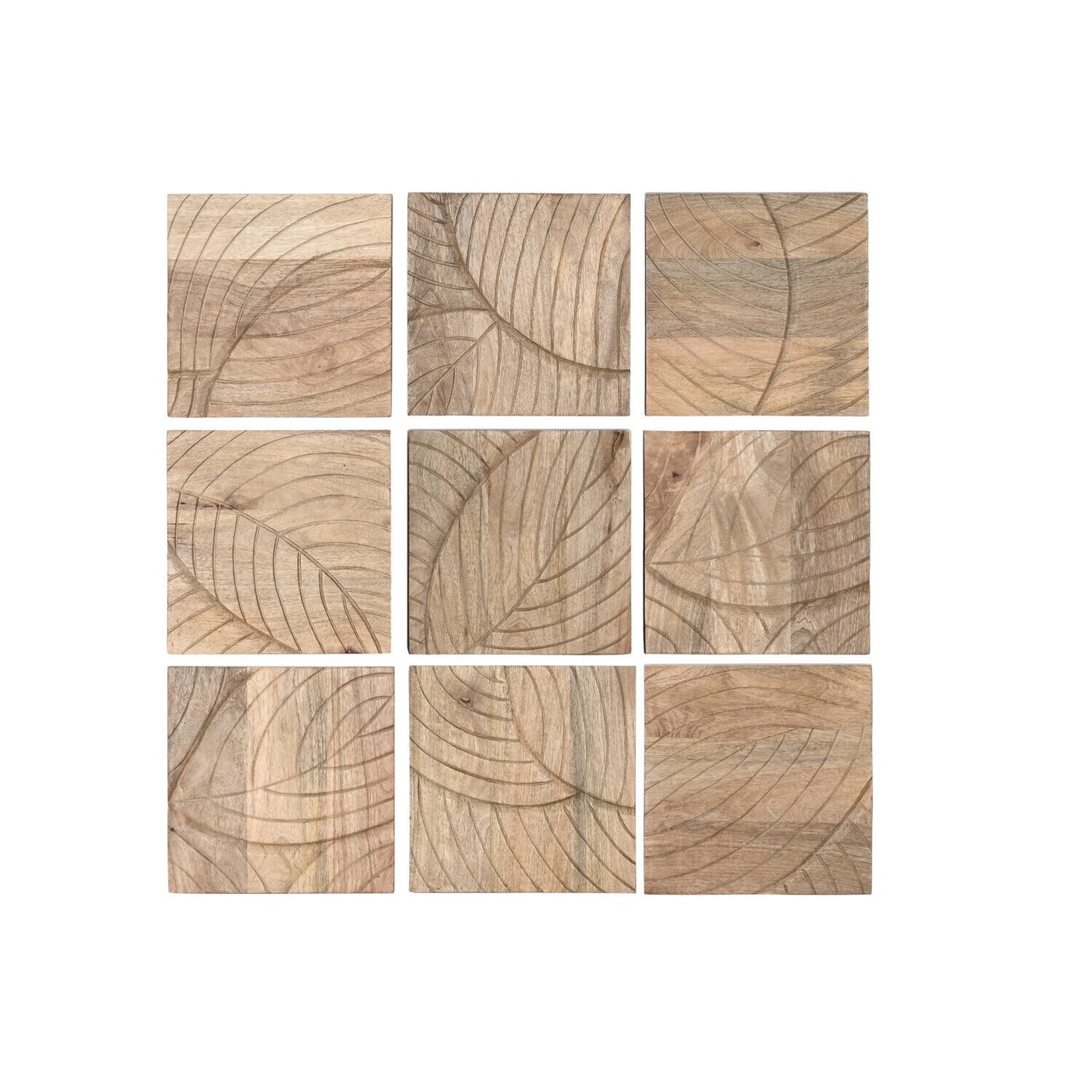 DECORACION PARED SET 9 MDF MANGO 90X3X90 HOJAS