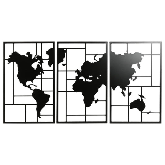 DECORACION PARED SET 3 METAL 120X2X65 MAPA NEGRO