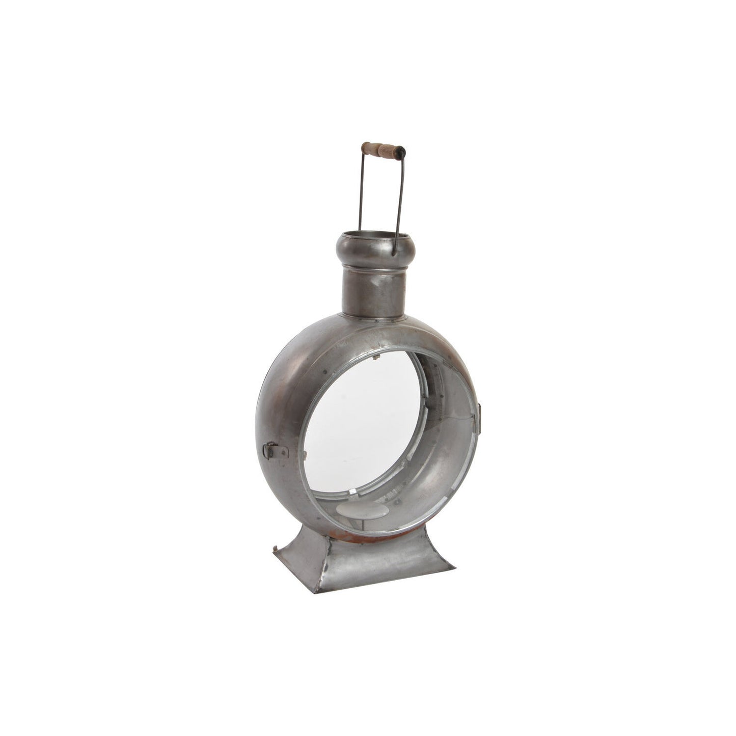 FAROLA METAL CRISTAL 37X22X55 ENVEJECIDO PLATEADO