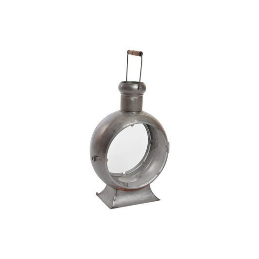 FAROLA METAL CRISTAL 37X22X55 ENVEJECIDO PLATEADO