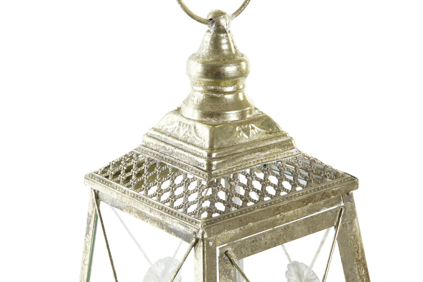 FAROLA METAL CRISTAL 18X18X36 DORADO