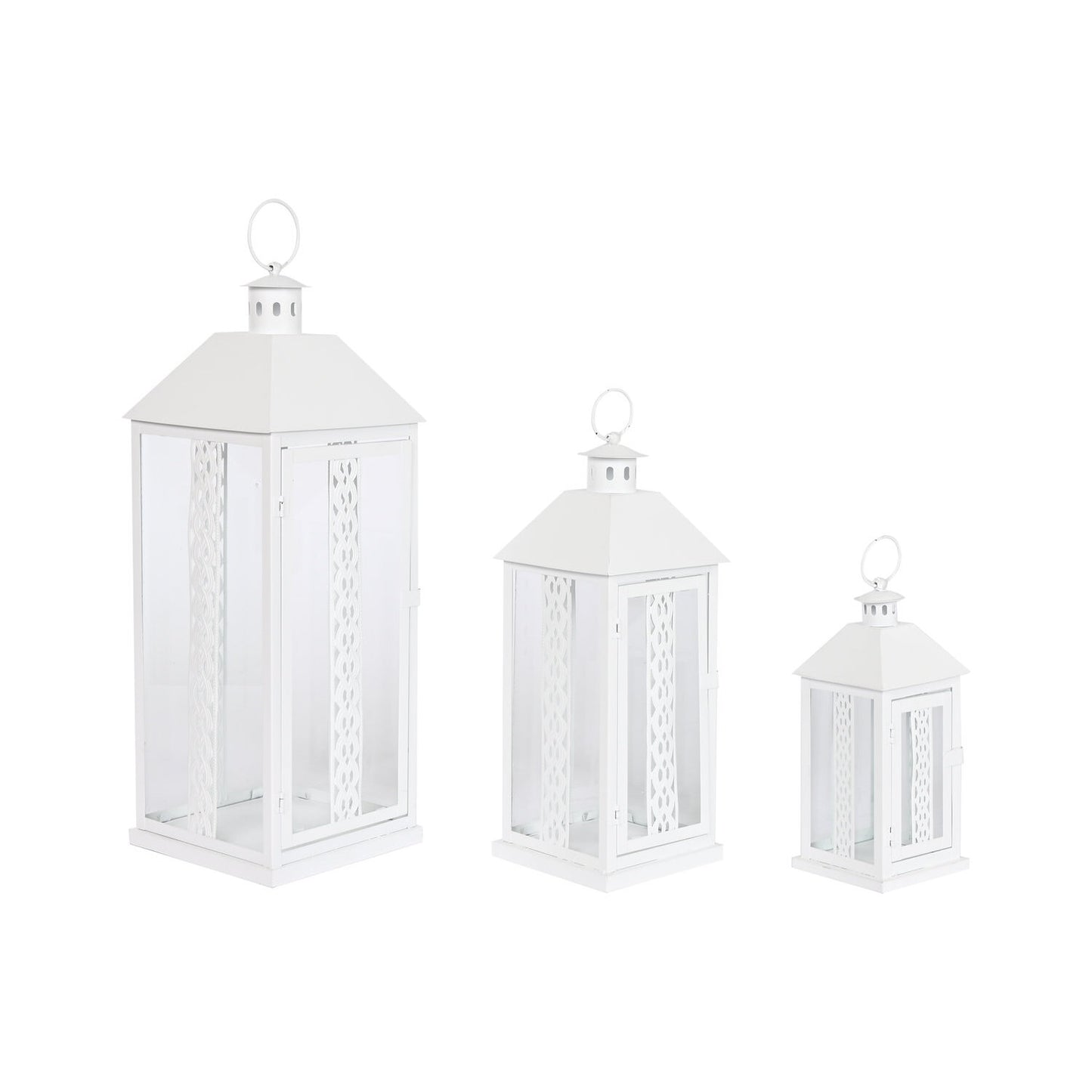 FAROLA SET 3 HIERRO CRISTAL 20X20X55 ASA BLANCO