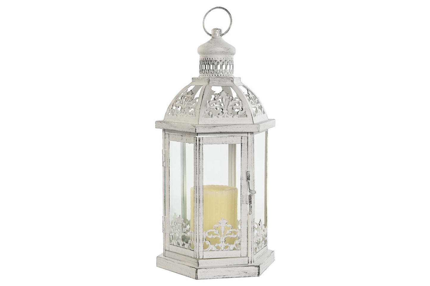 FAROLA SET 2 METAL CRISTAL 18X16X35 DESGASTADO