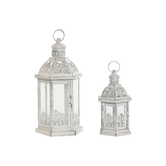 FAROLA SET 2 METAL CRISTAL 18X16X35 DESGASTADO