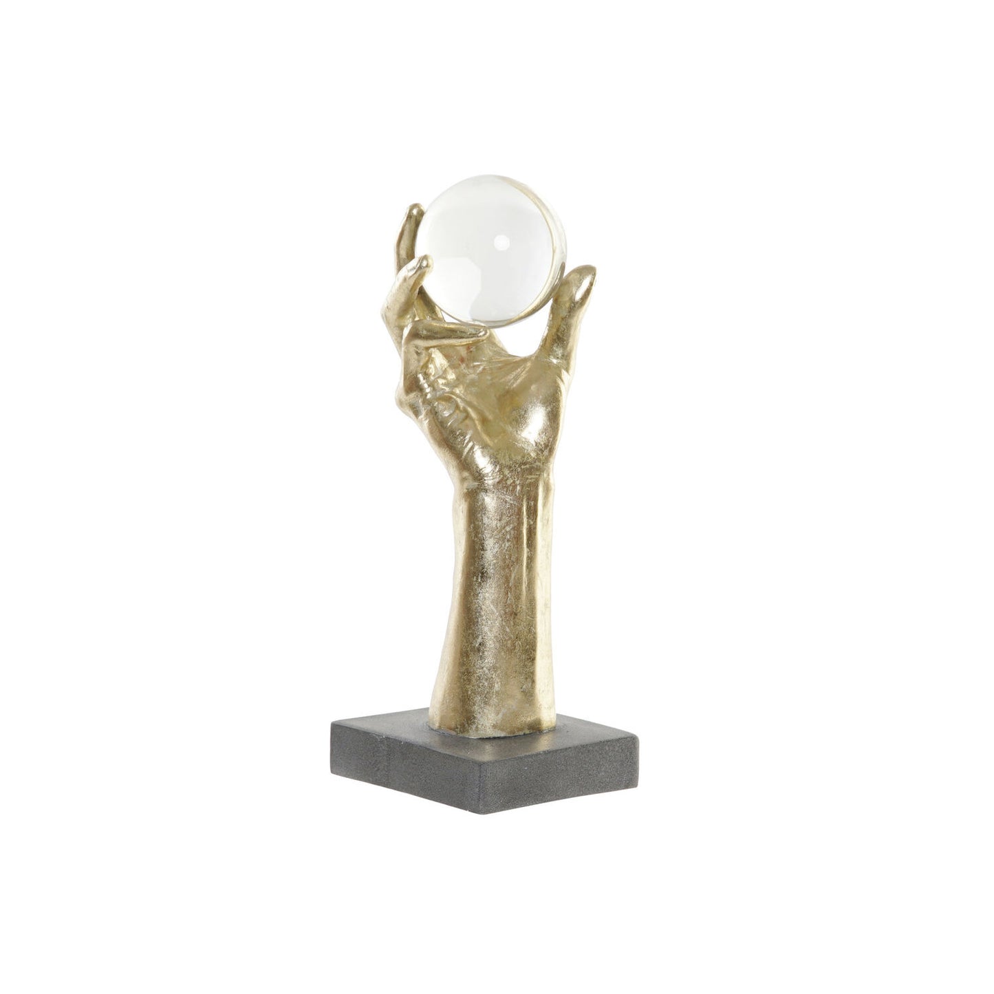 FIGURA RESINA CRISTAL 13:5X13:5X36 MANO DORADO