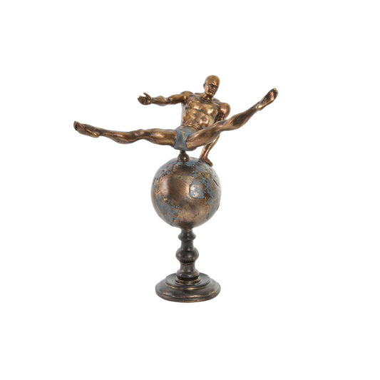 FIGURA RESINA 29X16X33 GIMNASTA ENVEJECIDO DORADO