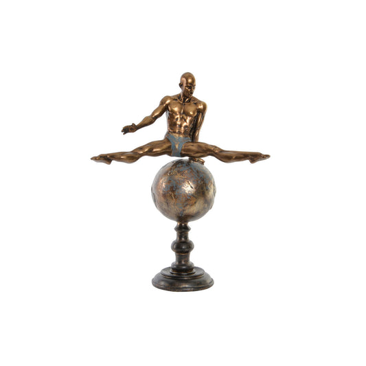 FIGURA RESINA 36X19X46 GIMNASTA ENVEJECIDO DORADO