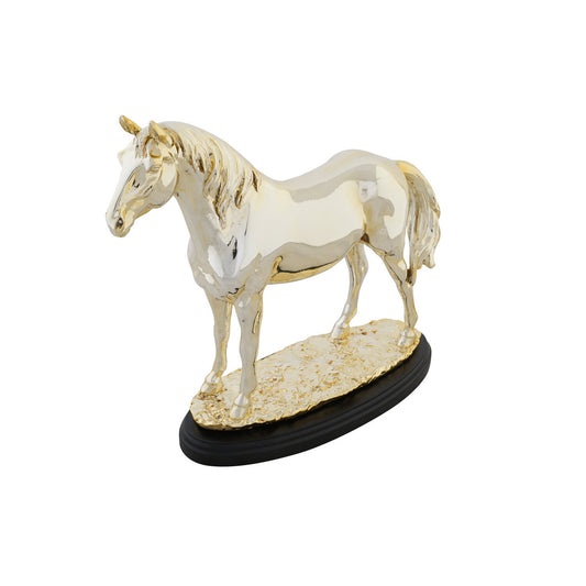 FIGURA RESINA 30X11:5X26 CABALLO METALIZADO DORADO