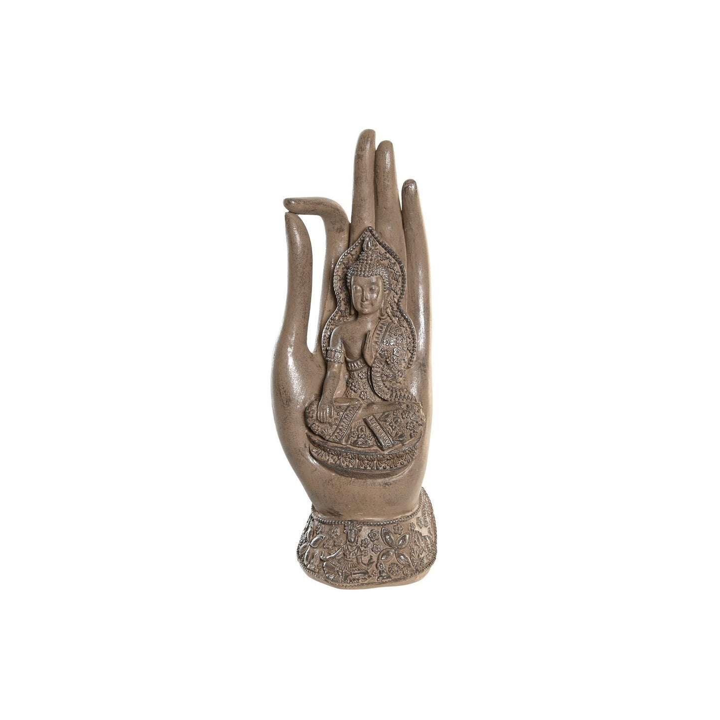 FIGURA RESINA 9X9X25 BUDA MANO MARRON