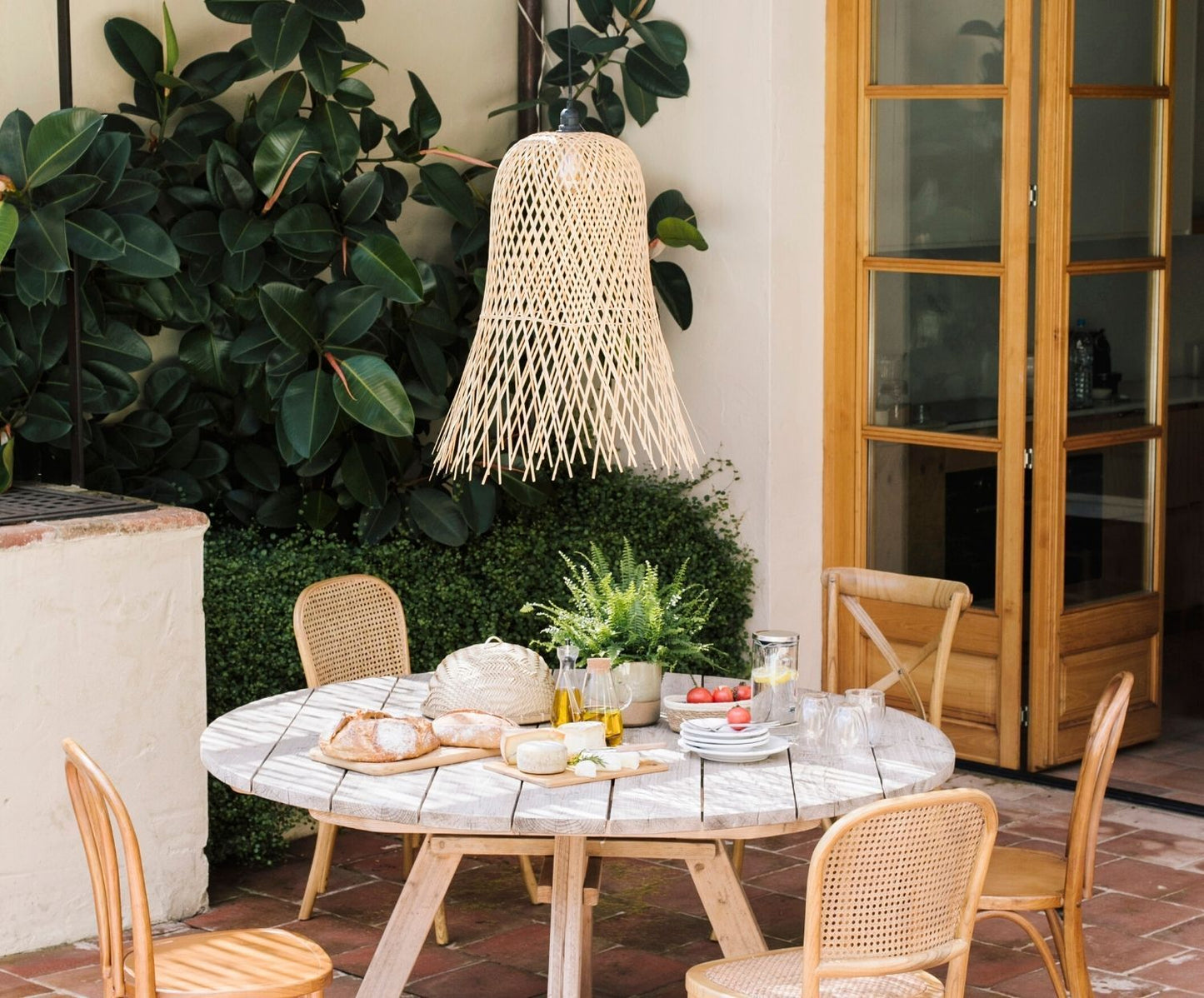 LÁMPARA TECHO BAMBÚ 56X56X70CM