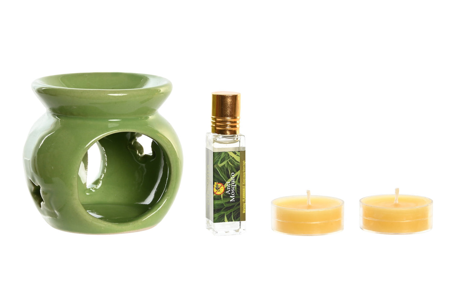 QUEMADOR SET 4 CERAMICA 16X9:5X7:5 10ML 2 VELAS