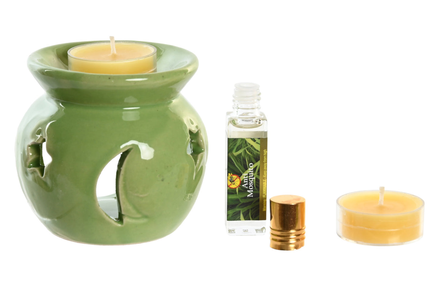 QUEMADOR SET 4 CERAMICA 16X9:5X7:5 10ML 2 VELAS
