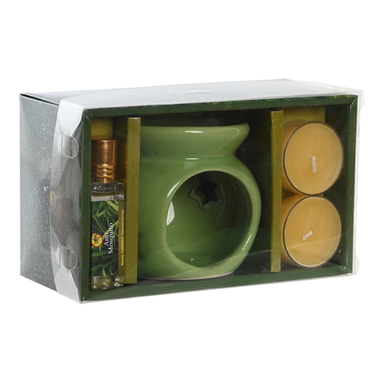 QUEMADOR SET 4 CERAMICA 16X9:5X7:5 10ML 2 VELAS