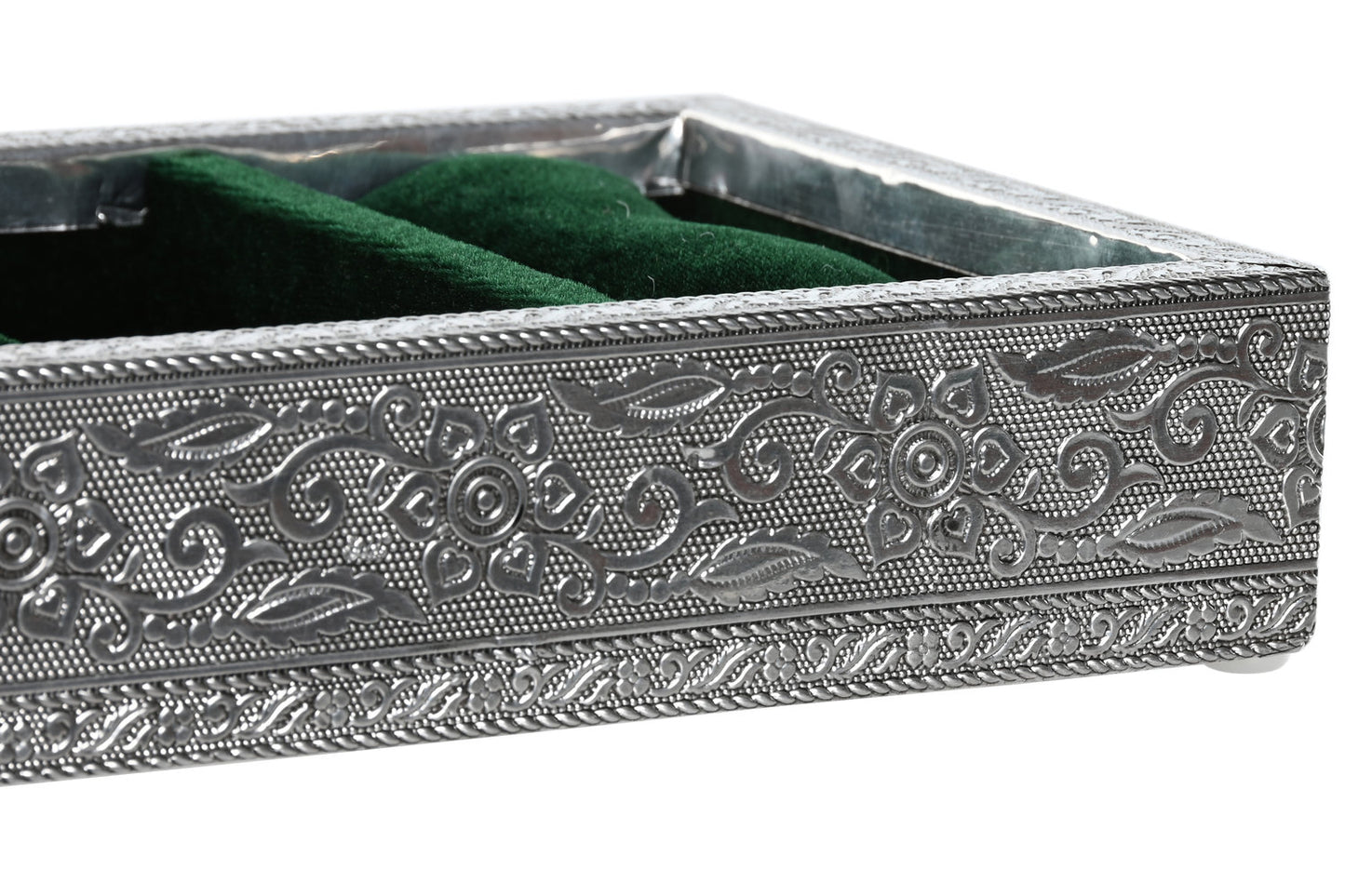 BANDEJA ALUMINIO VELVET 25X15X5 PAVO REAL PLATEADO