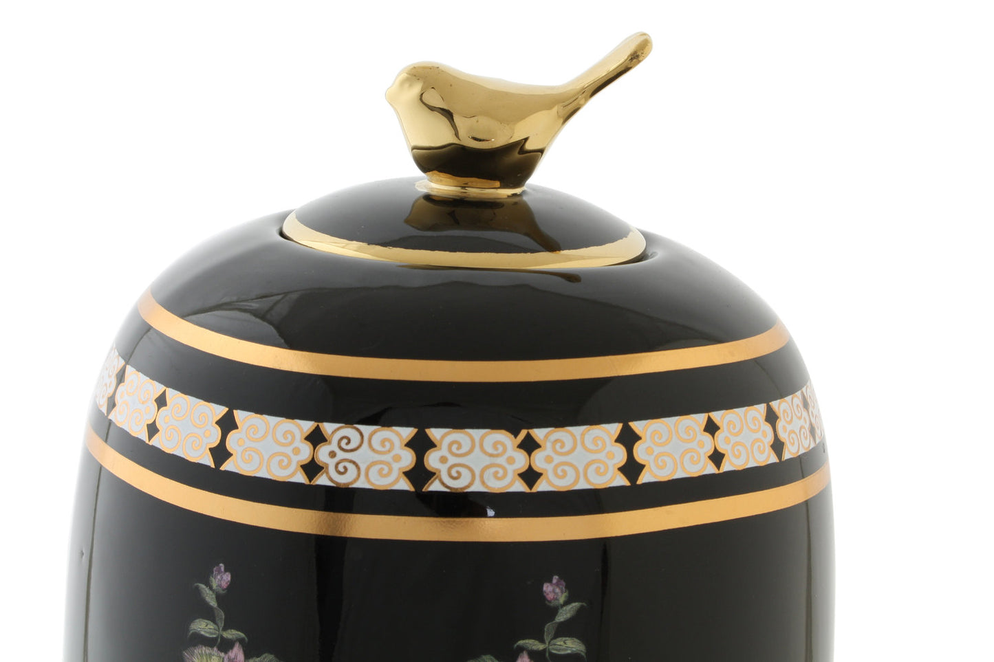 JARRON PORCELANA 14X14X24 FLORES NEGRO