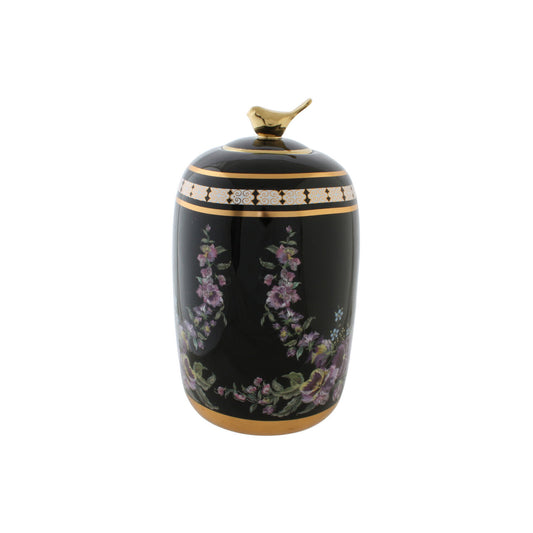 JARRON PORCELANA 14X14X24 FLORES NEGRO