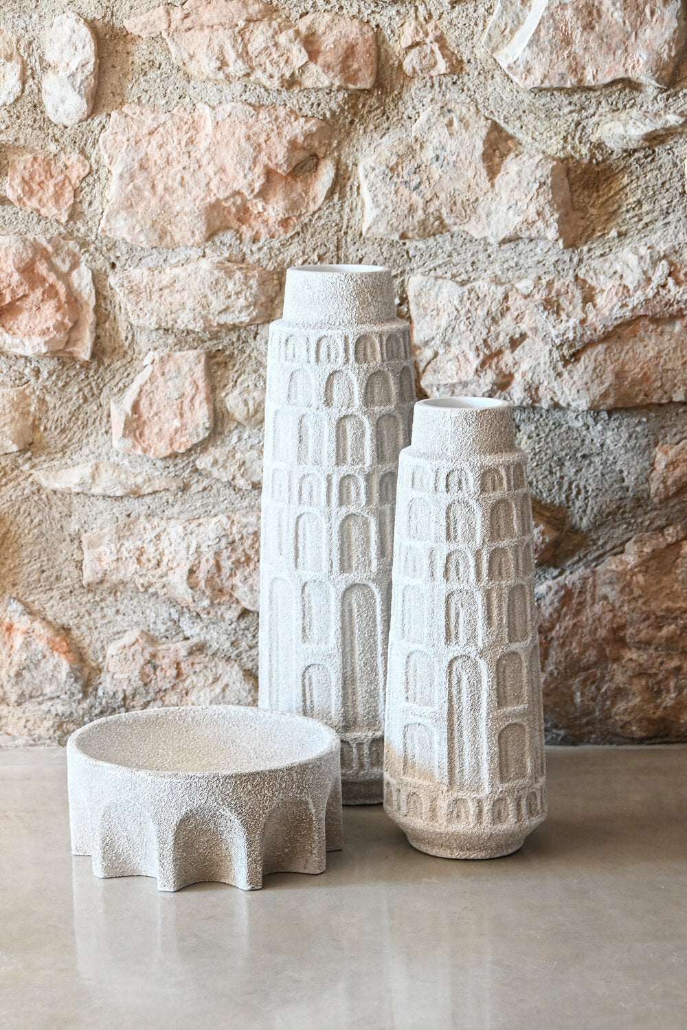 JARRON RESINA 15X15X41 RUGOSO BLANCO