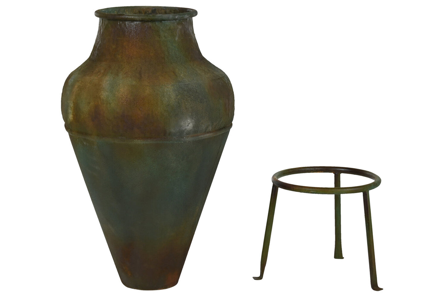 ANFORA METAL 49X49X91 PIE ENVEJECIDO VERDE MUSGO