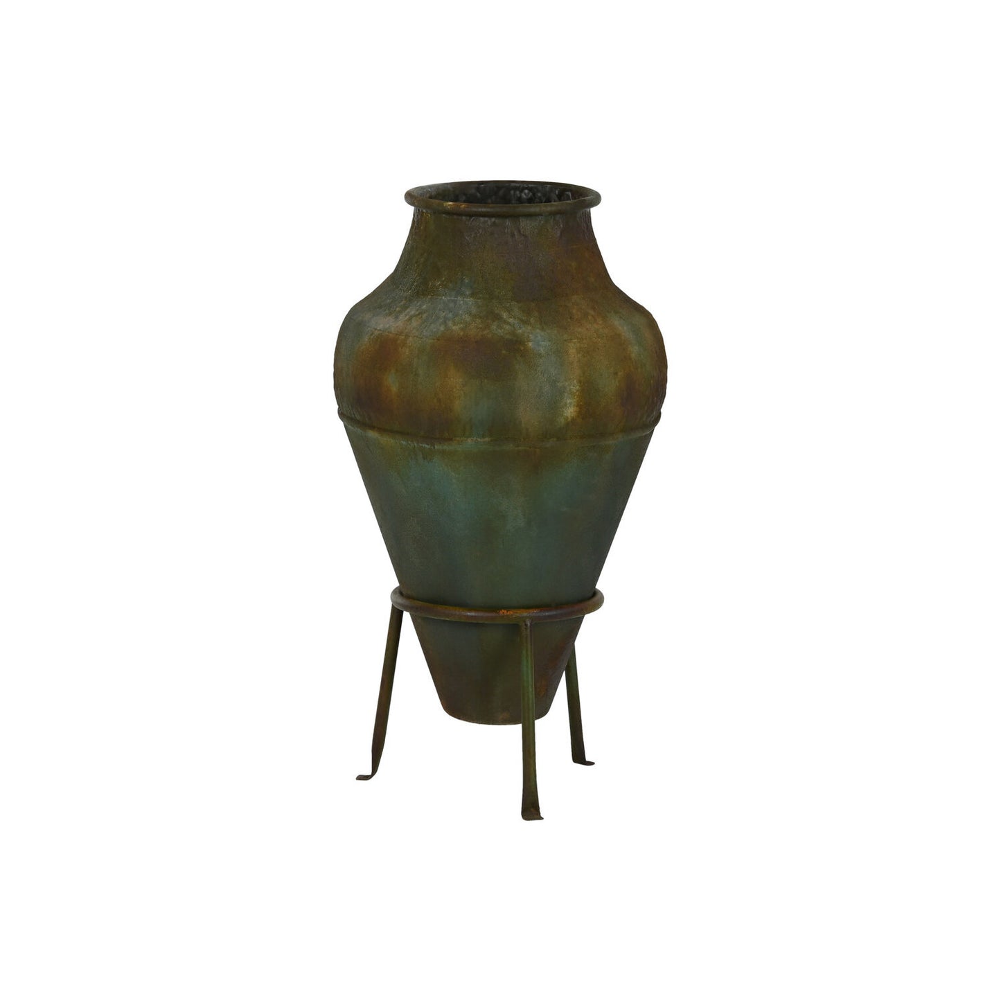 ANFORA METAL 49X49X91 PIE ENVEJECIDO VERDE MUSGO