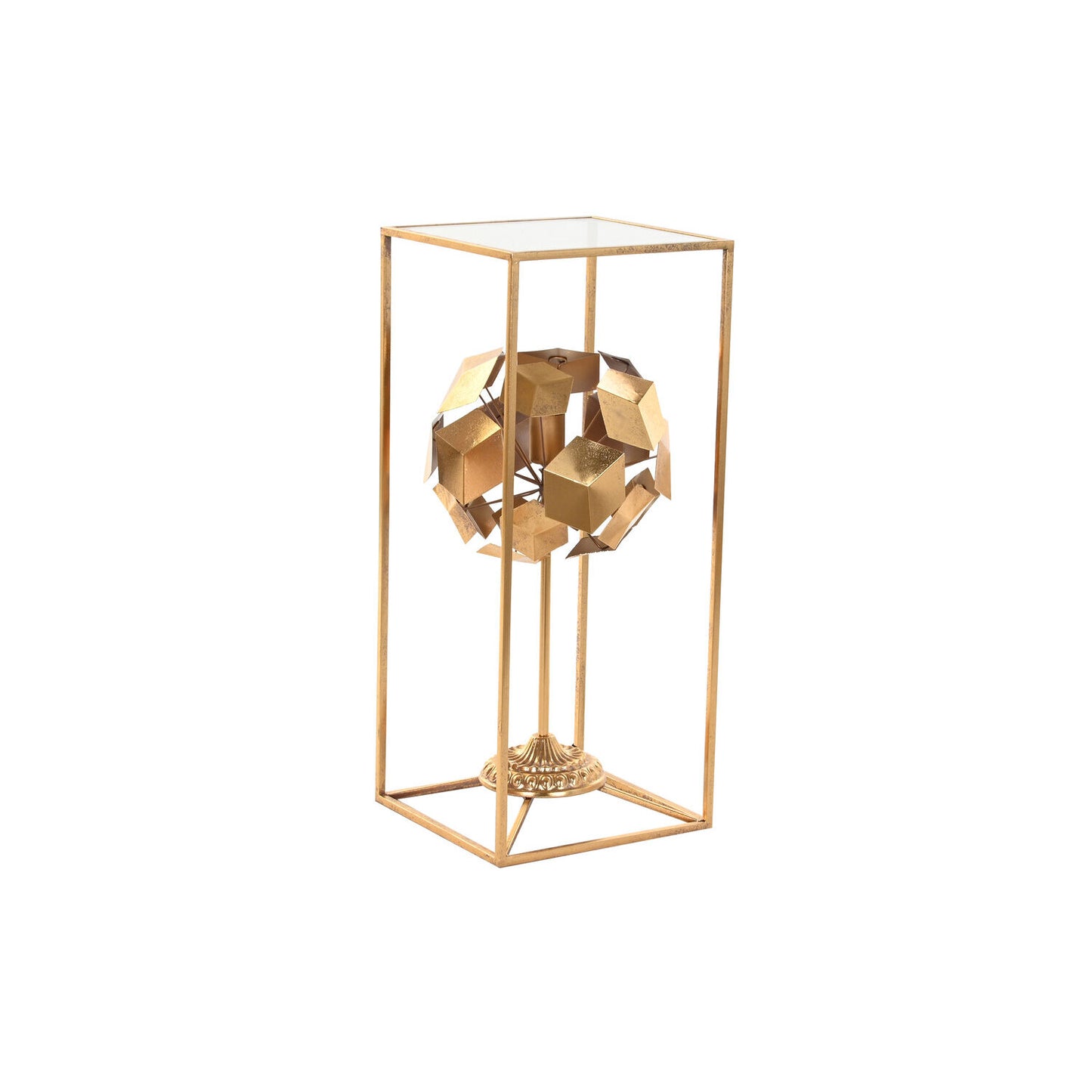 LAMPARA PIE METAL CRISTAL 30X30X71 GEOMETRICO