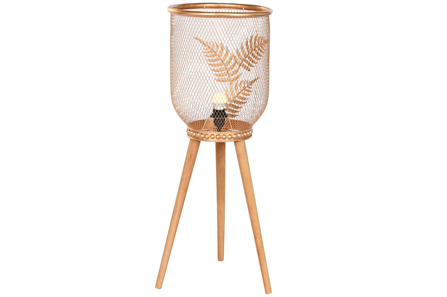 LAMPARA SOBREMESA METAL PINO 32X32X90 HOJA DORADO