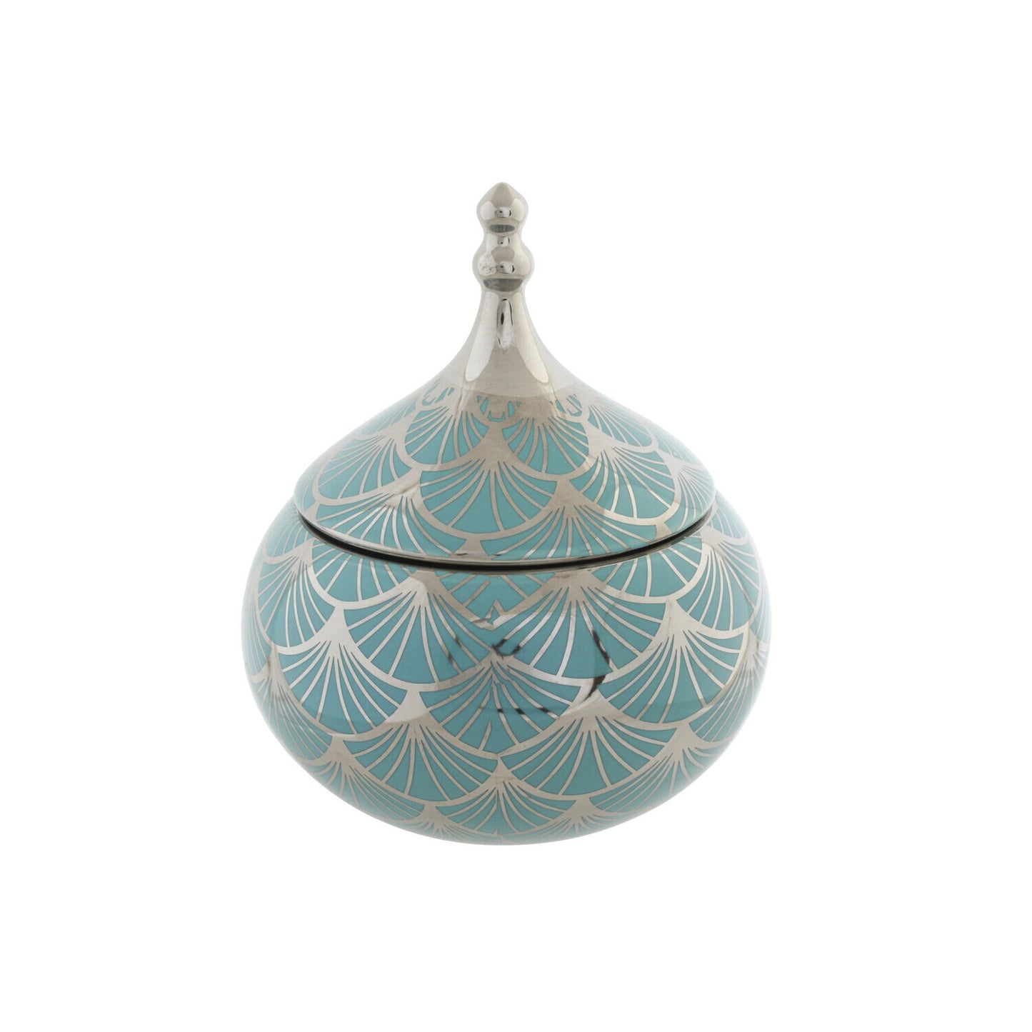 JOYERO PORCELANA 14X14X17 TAPA CROMADO TURQUESA