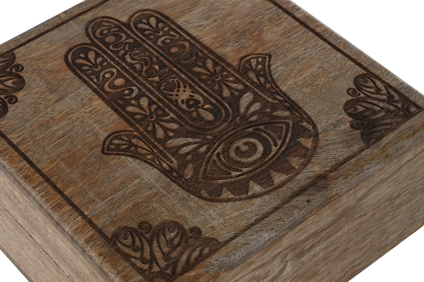 JOYERO SET 2 MANGO 18X18X9 HAMSA GRABADO NATURAL