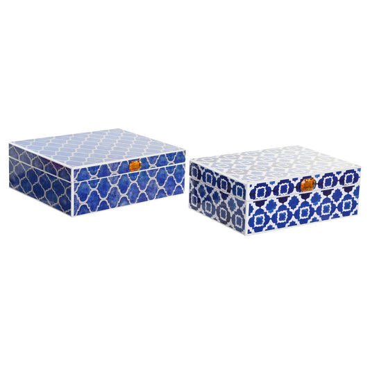 JOYERO SET 2 MADERA 24X20X8 MOSAICO AZUL