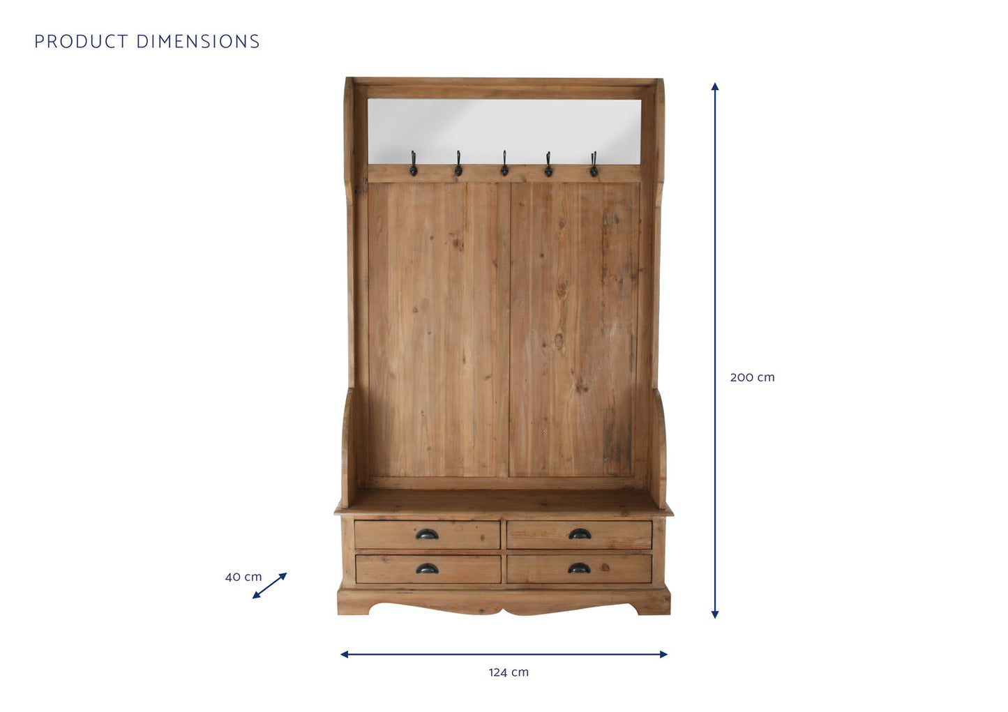 RECIBIDOR PINO RECICLADO ESPEJO 124X40X200 NATURAL