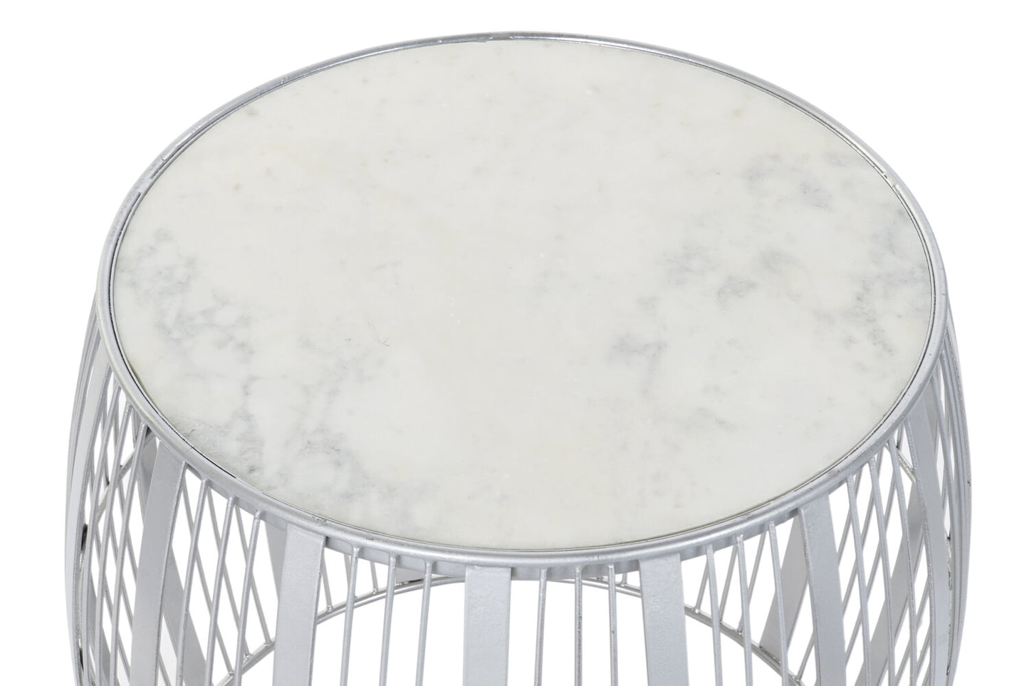 MESITA AUXILIAR HIERRO MARMOL 46X46X41 PLATEADO