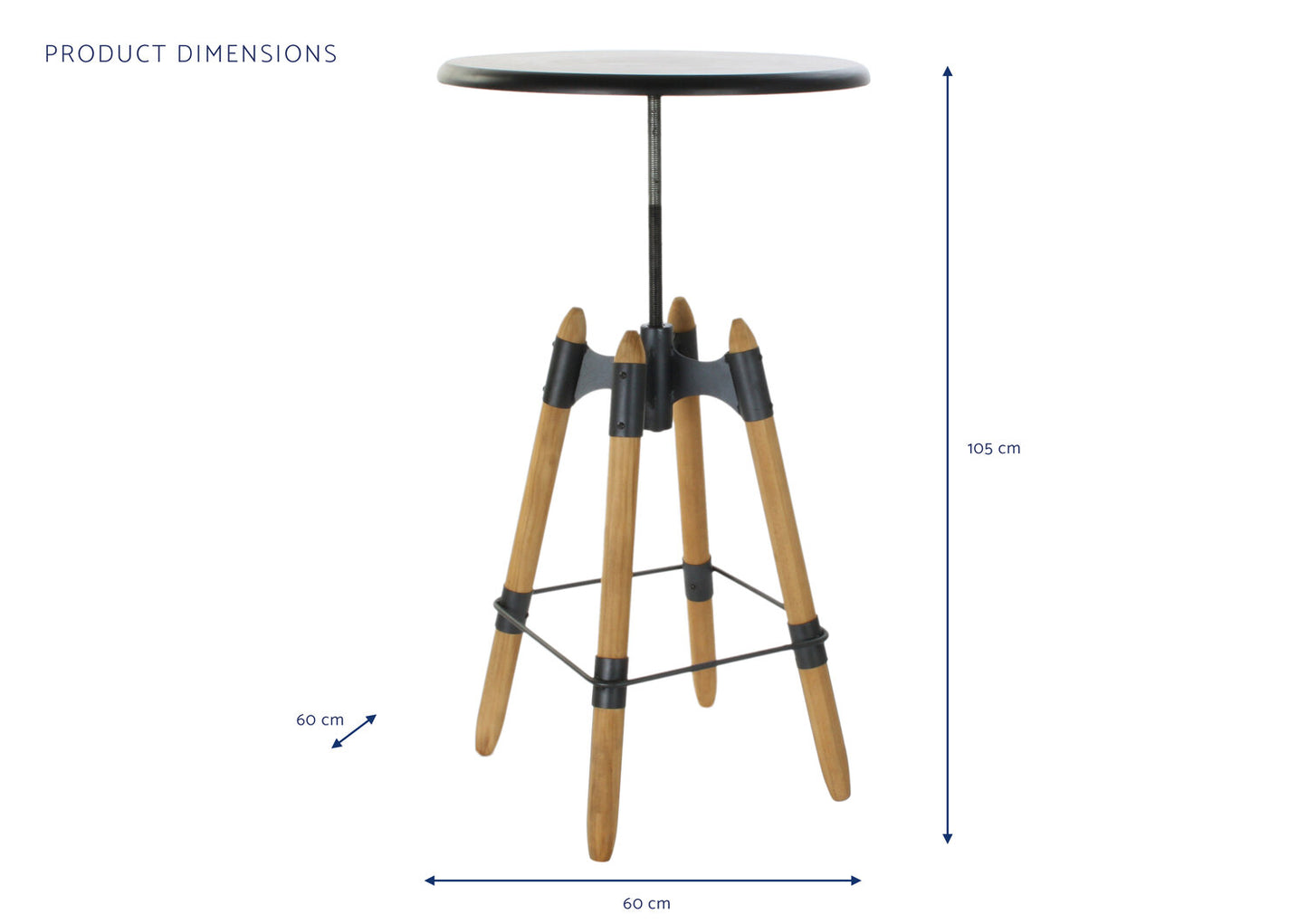 MESITA AUXILIAR METAL MADERA 60X60X105 REGULABLE