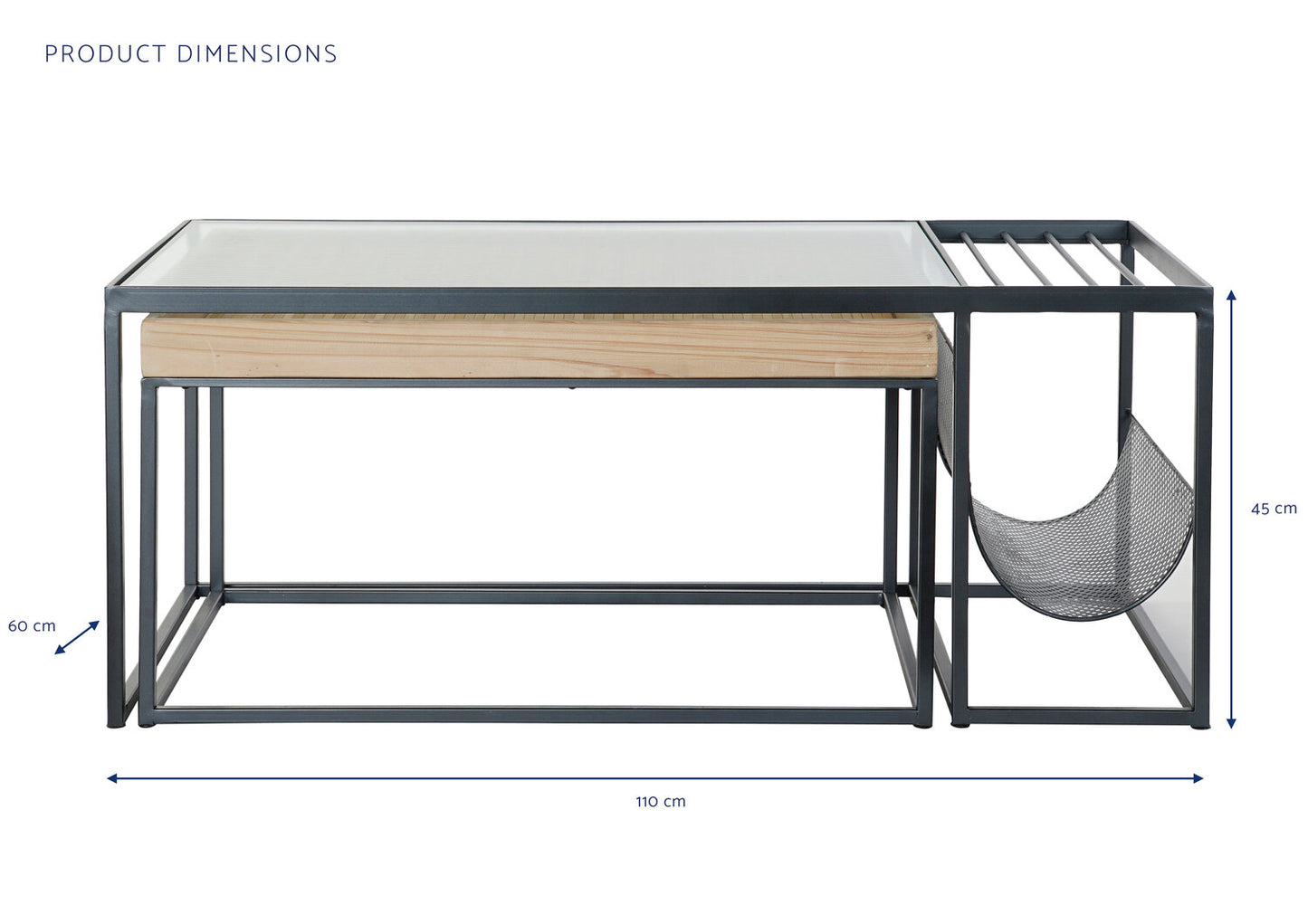 MESA CENTRO SET 2 METAL CRISTAL 110X60X45 NATURAL