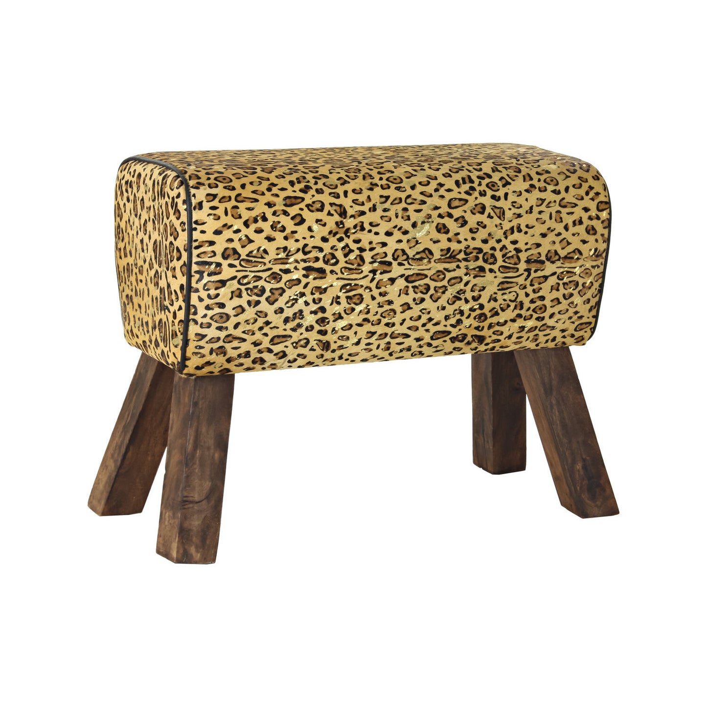 REPOSAPIES MADERA PIEL 67X30X51 LEOPARDO MARRON