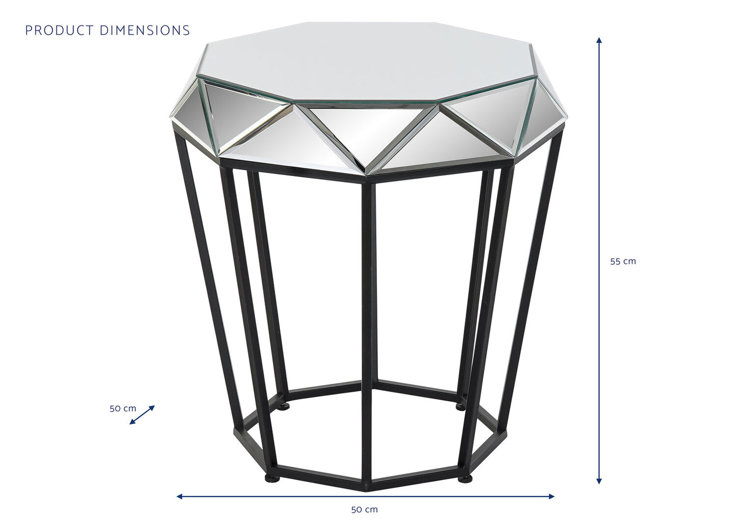 MESITA AUXILIAR METAL ESPEJO 50X50X55 NEGRO