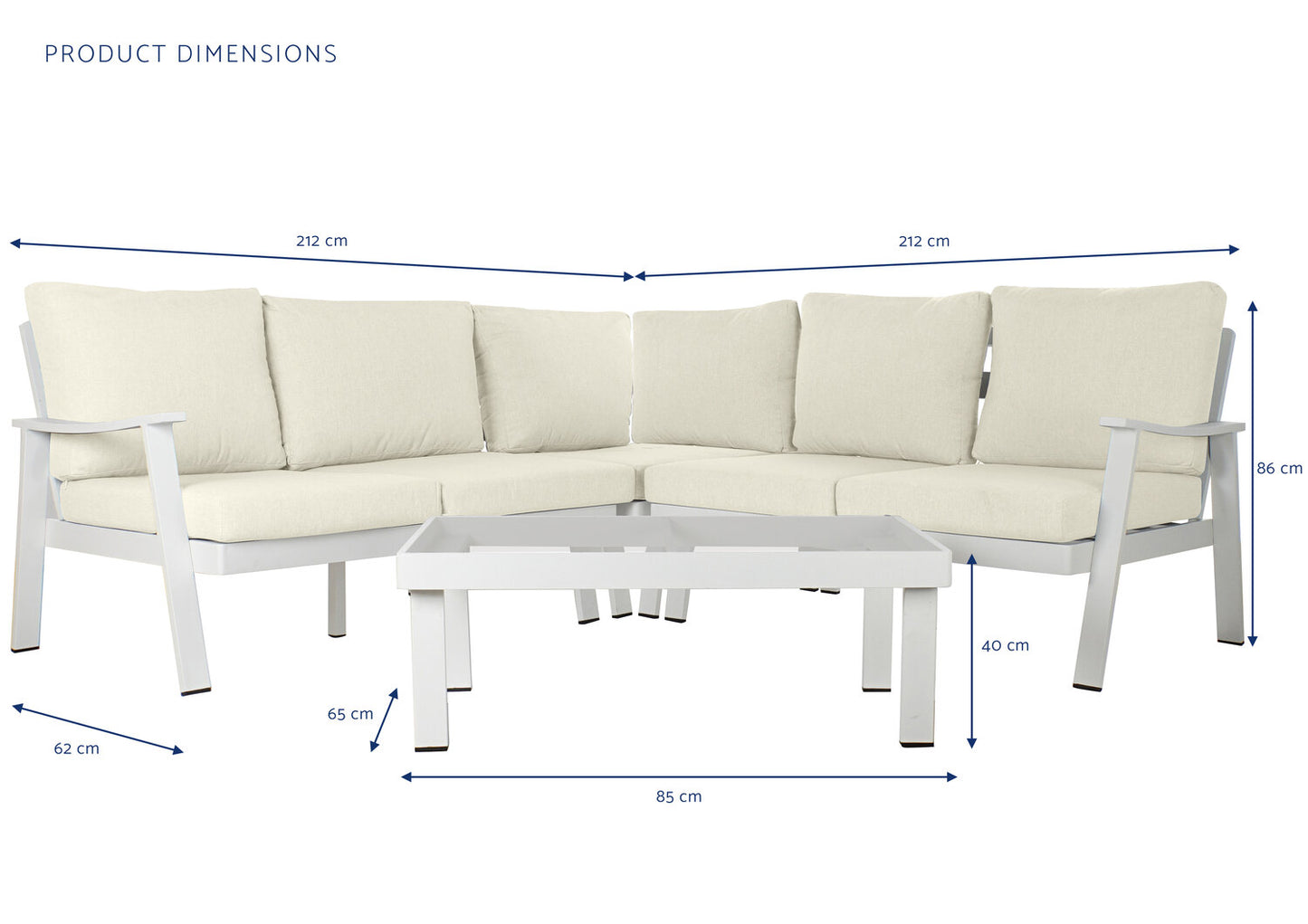 SOFA SET 4 ALUMINIO POLIESTER 212X212X86 BLANCO