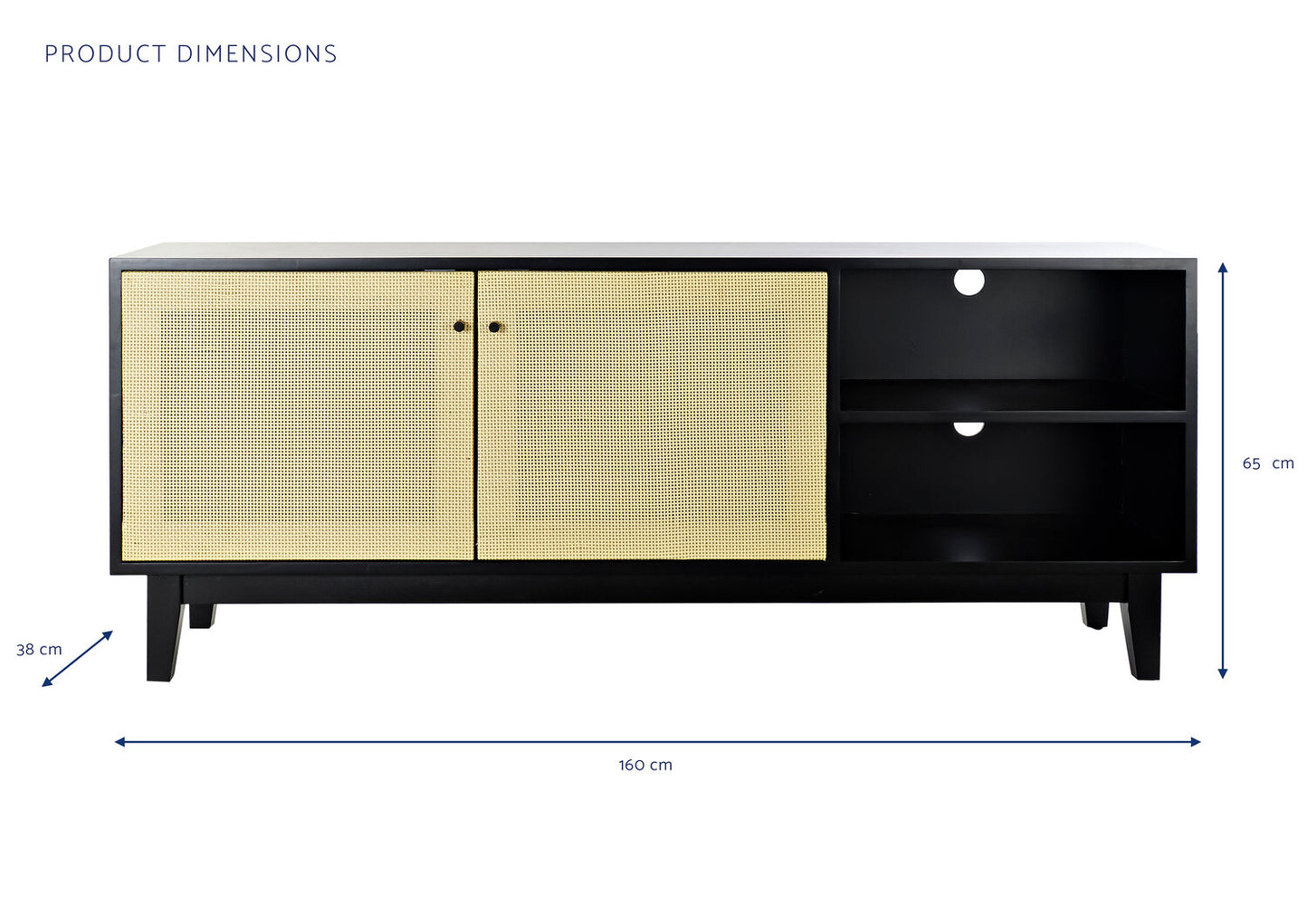 MUEBLE TV ABETO RATAN 160X38X65 NEGRO