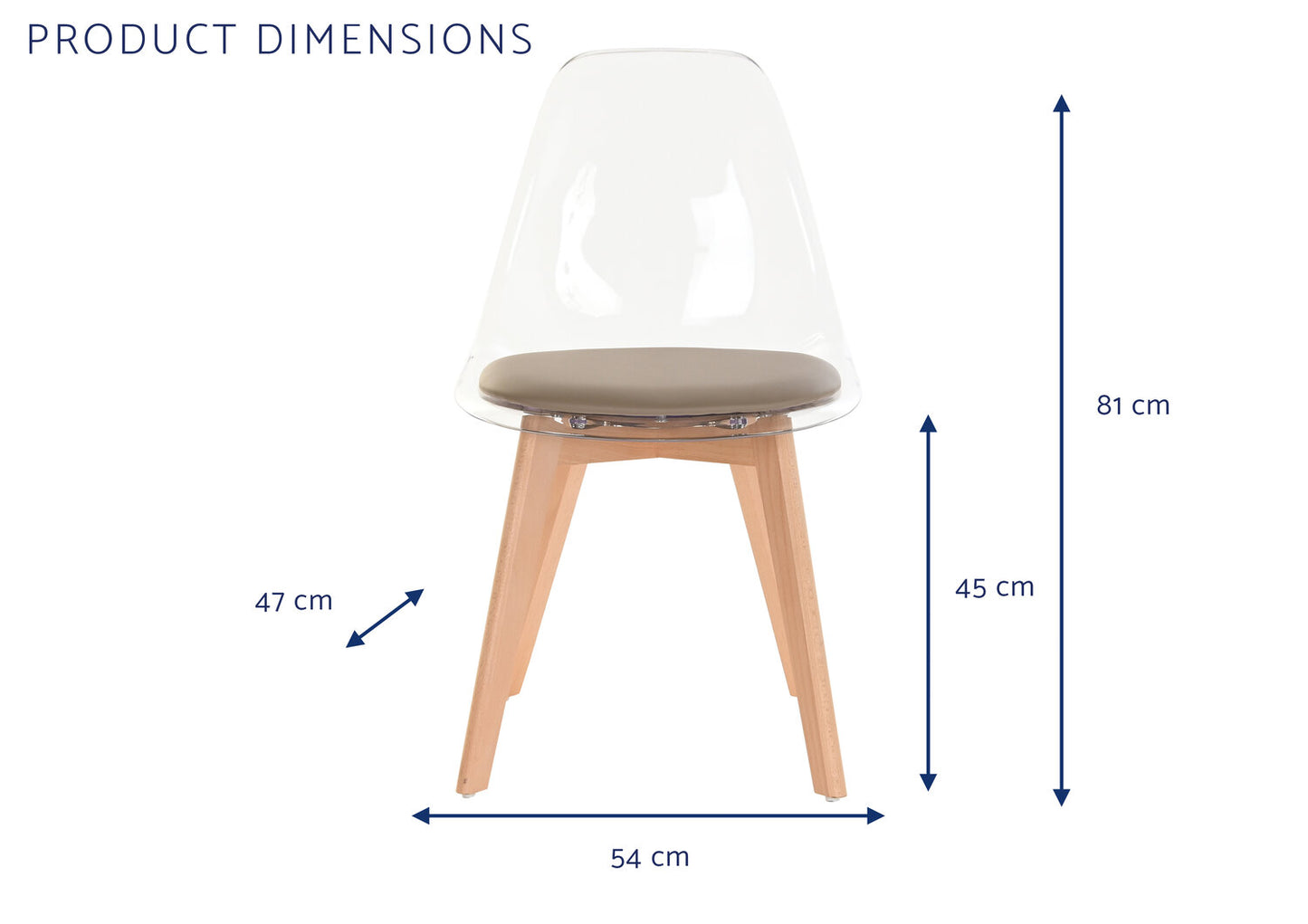 SILLA POLICARBONATO MADERA 54X47X81 TAPIZADO BEIGE