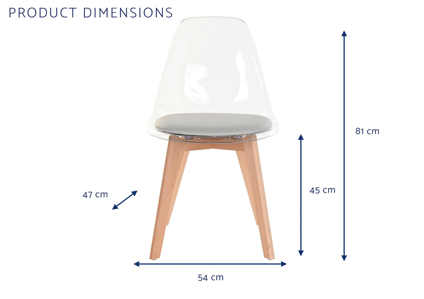SILLA POLICARBONATO MADERA 54X47X81 TAPIZADO GRIS