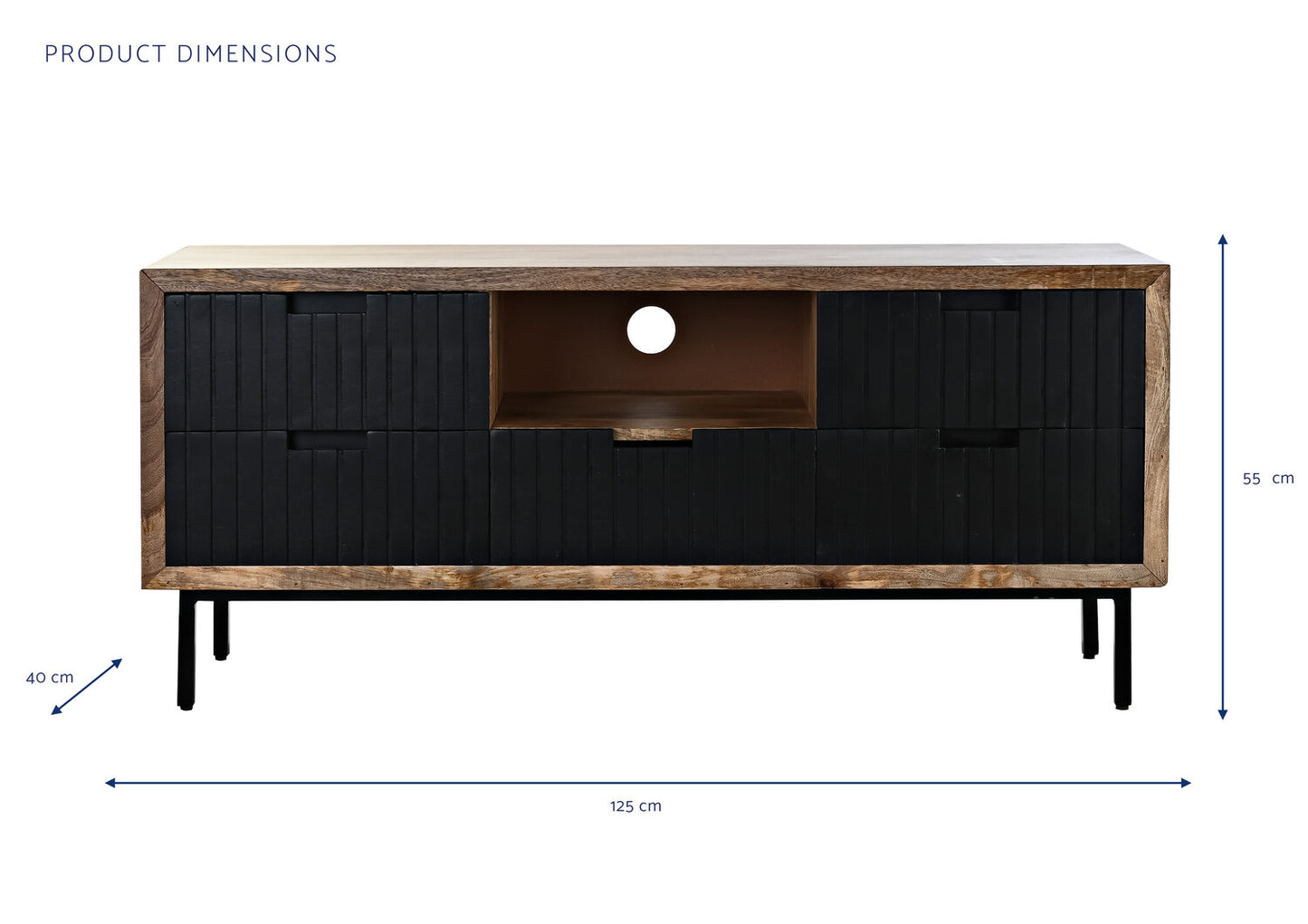 MUEBLE TV MANGO METAL 125X40X55 NEGRO