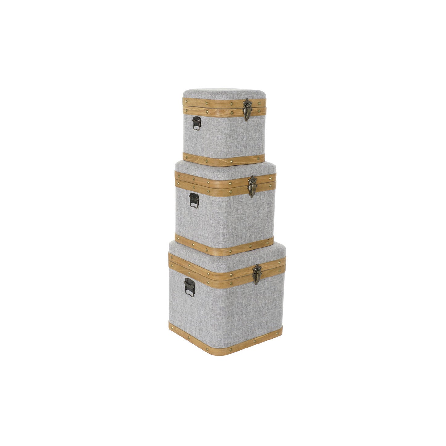 CAJA SET 3 POLIESTER MADERA 40X40X42 GRIS