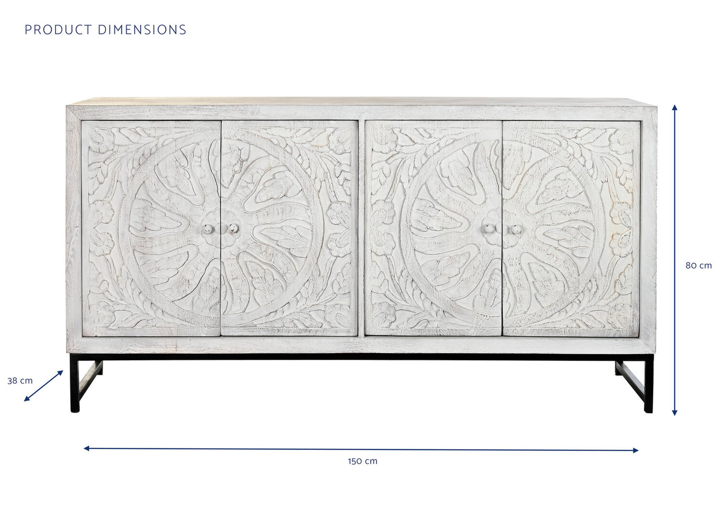 BUFFET MANGO METAL 150X38X80 MANDALA BLANCO