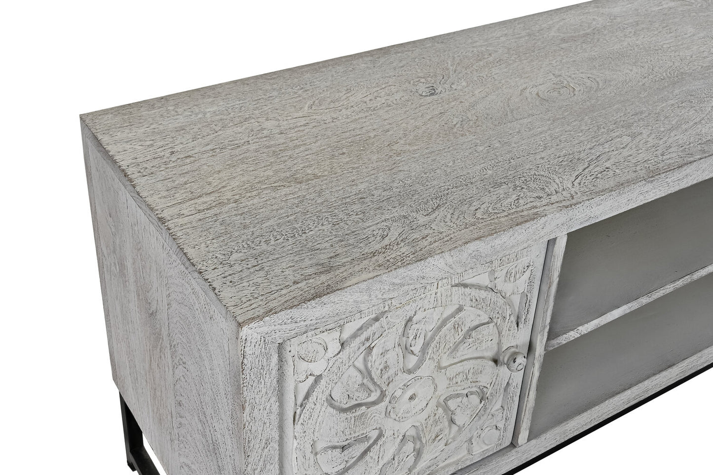 MUEBLE TV MANGO METAL 130X40X55 MANDALA BLANCO