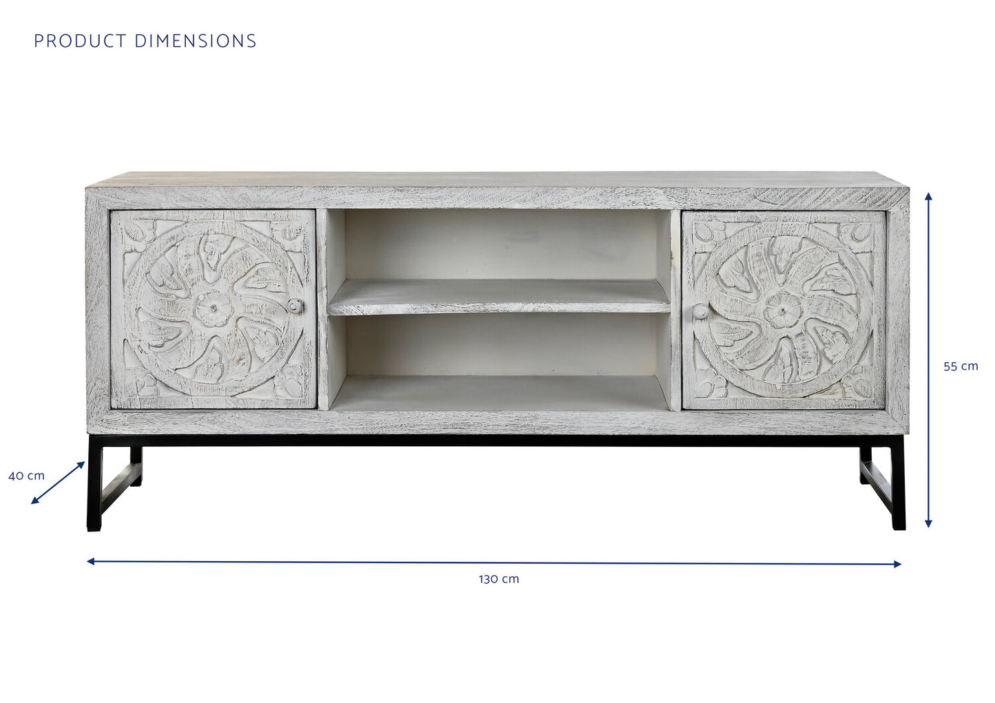 MUEBLE TV MANGO METAL 130X40X55 MANDALA BLANCO