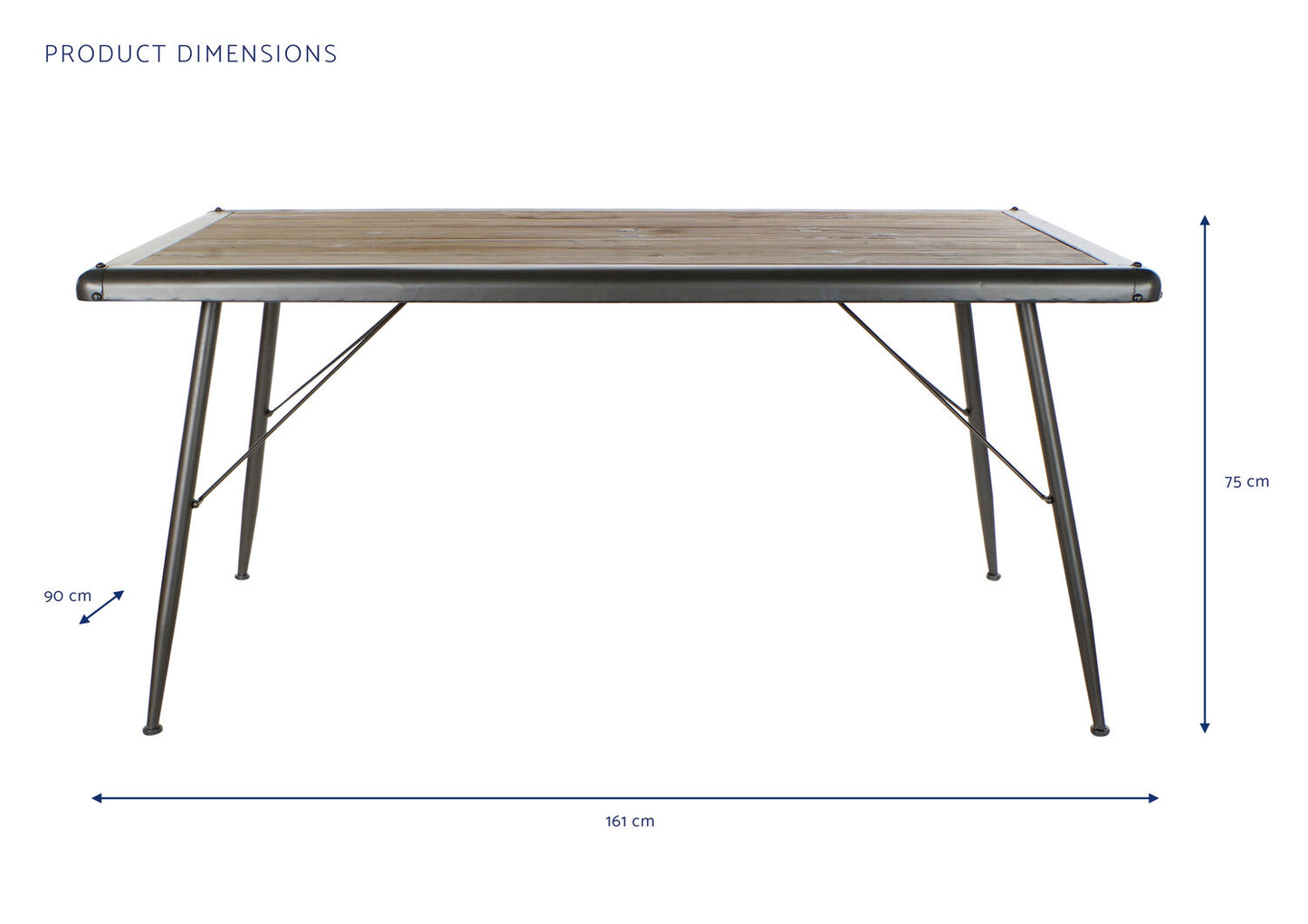 MESA COMEDOR ABETO METAL 161X90X75 GRIS CLARO