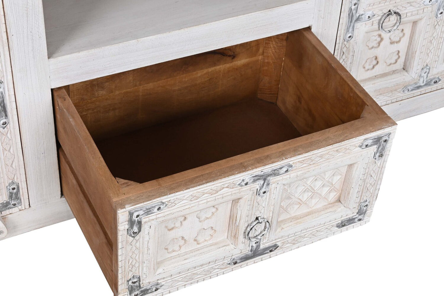 MUEBLE TV MANGO MADERA 151X40X60 ENVEJECIDO BLANCO