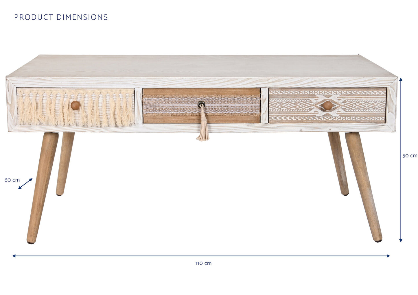 MESA CENTRO ABETO ALGODON 110X60X50 BLANCO