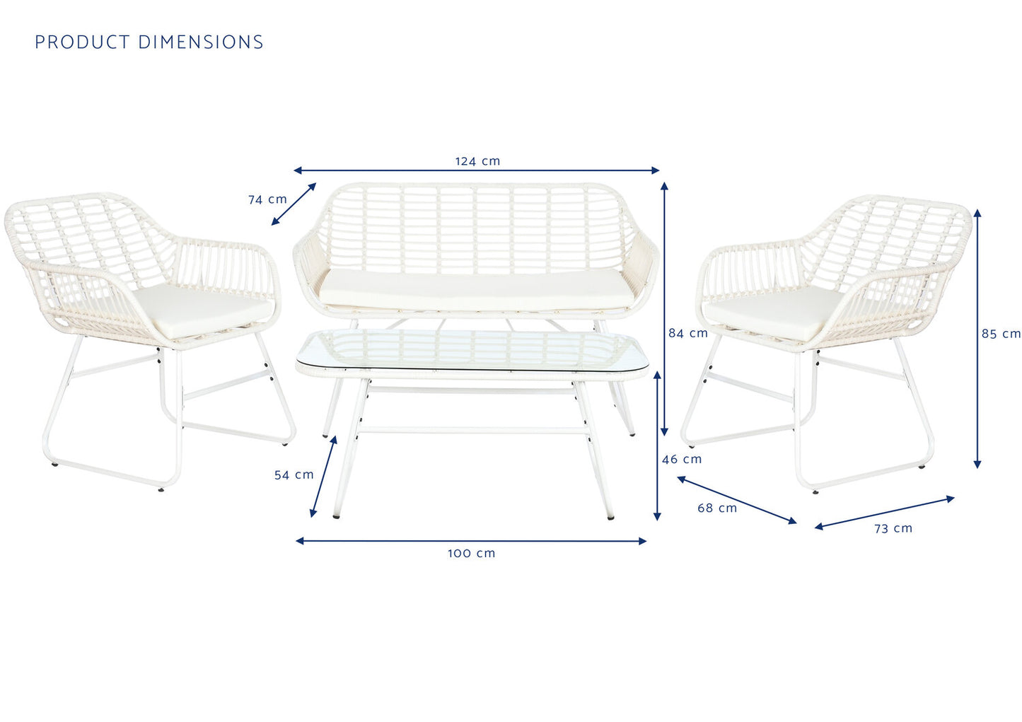 SOFA SET 4 RATAN SINTETICO 124X74X84 CON COJINES