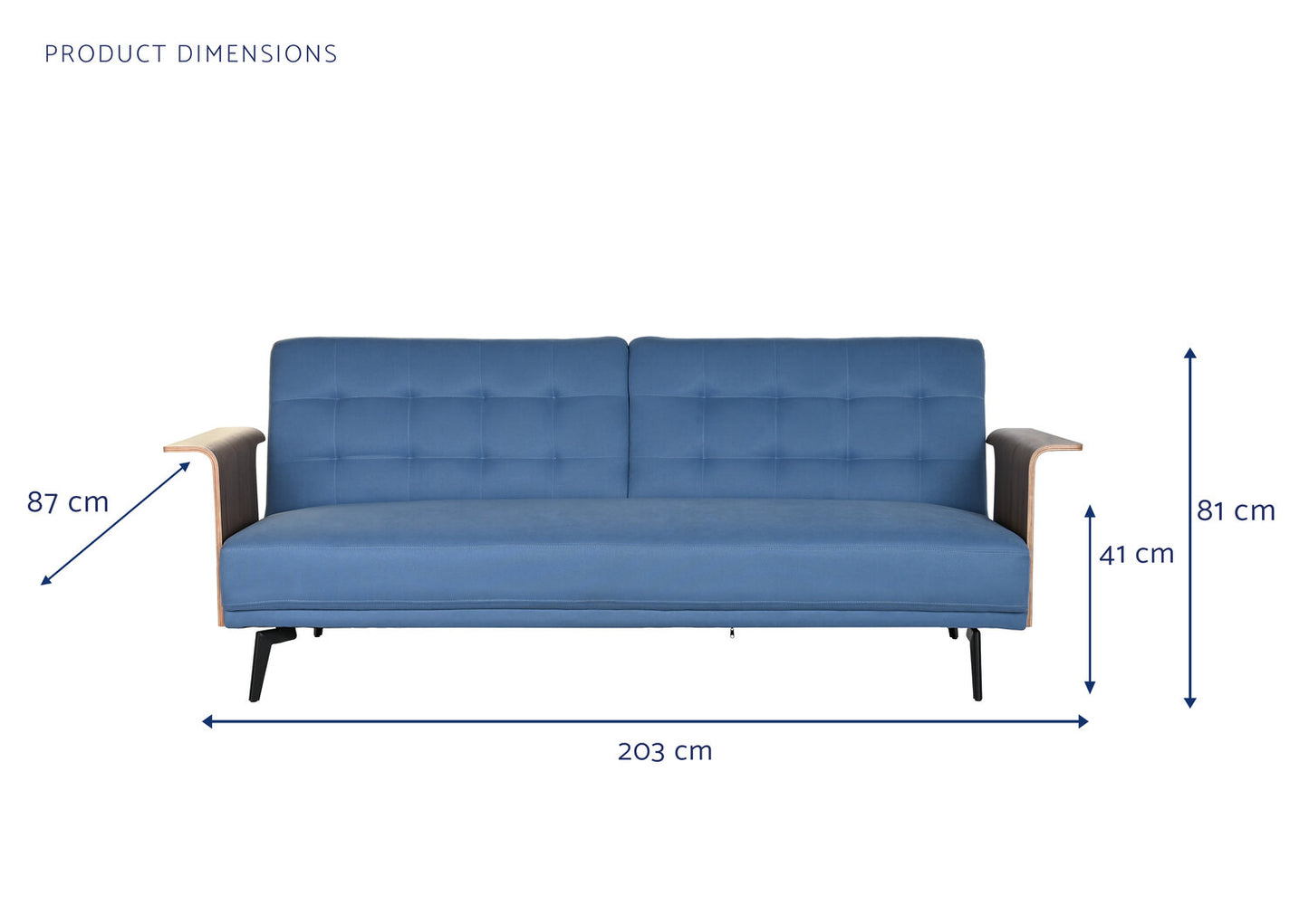 SOFA CAMA EUCALIPTO METAL 203X87X81 AZUL