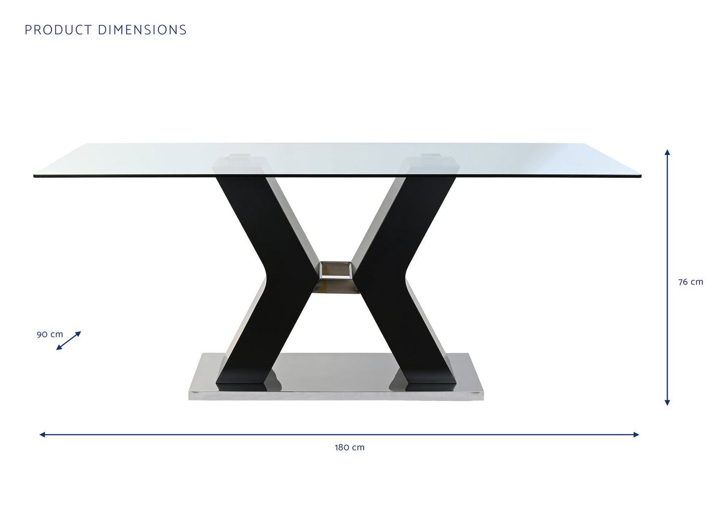 MESA COMEDOR CRISTAL TEMPLADO MDF 180X90X76 NEGRO